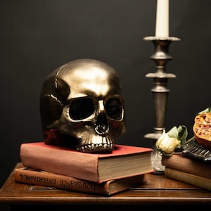 John Doe Replica Human Skull Ornament - Blackened Gold | Gothic Home Decor | The Blackened Teeth
