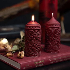 Mildred Gothic Pillar Candle | Gothic Home Decor by The Blackened Teeth | Vegan Unique Candle