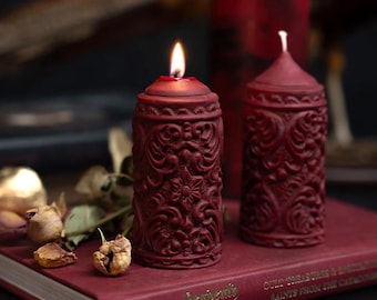 Mildred Gothic Pillar Candle | Gothic Home Decor by The Blackened Teeth | Vegan Unique Candle