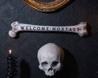 Welcome Mortals Natural Engraved Femur Bone - Gothic Gallery Wall - Gothic Home Decor | Handmade by The Blackened Teeth