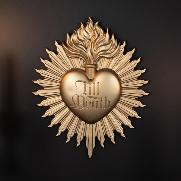 Tabliczka z napisem „Till Death Sacred Heart” | Gotycka dekoracja ścienna z żywicy