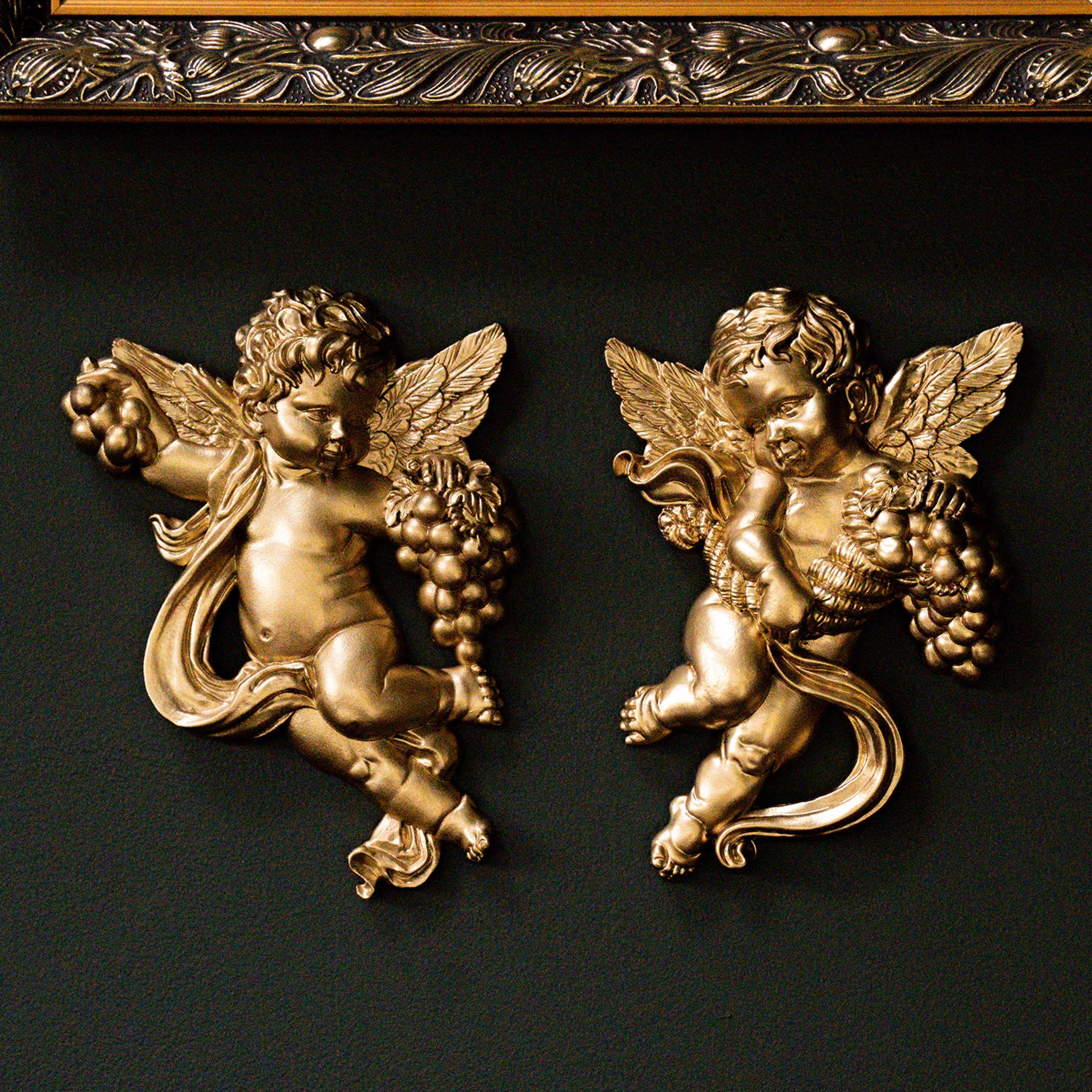 Twin Baroque Cherubs With Grapes | Gothic Home Decor | the