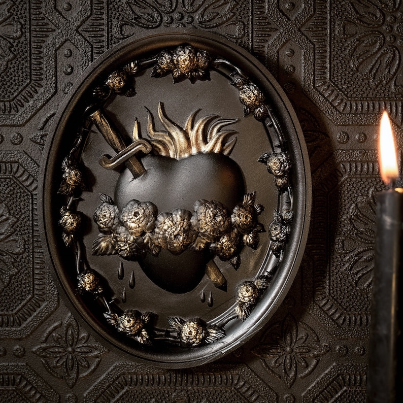 Sacred Heart Plaque - Peony Edition | Gothic Wall Plaque | Gothic ...