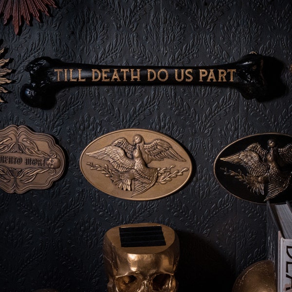 Till Death Do Us Part - Engraved Femur Bone | Gothic Bone Wall Hanging | Gothic Dark Wall Decor | by The Blackened Teeth