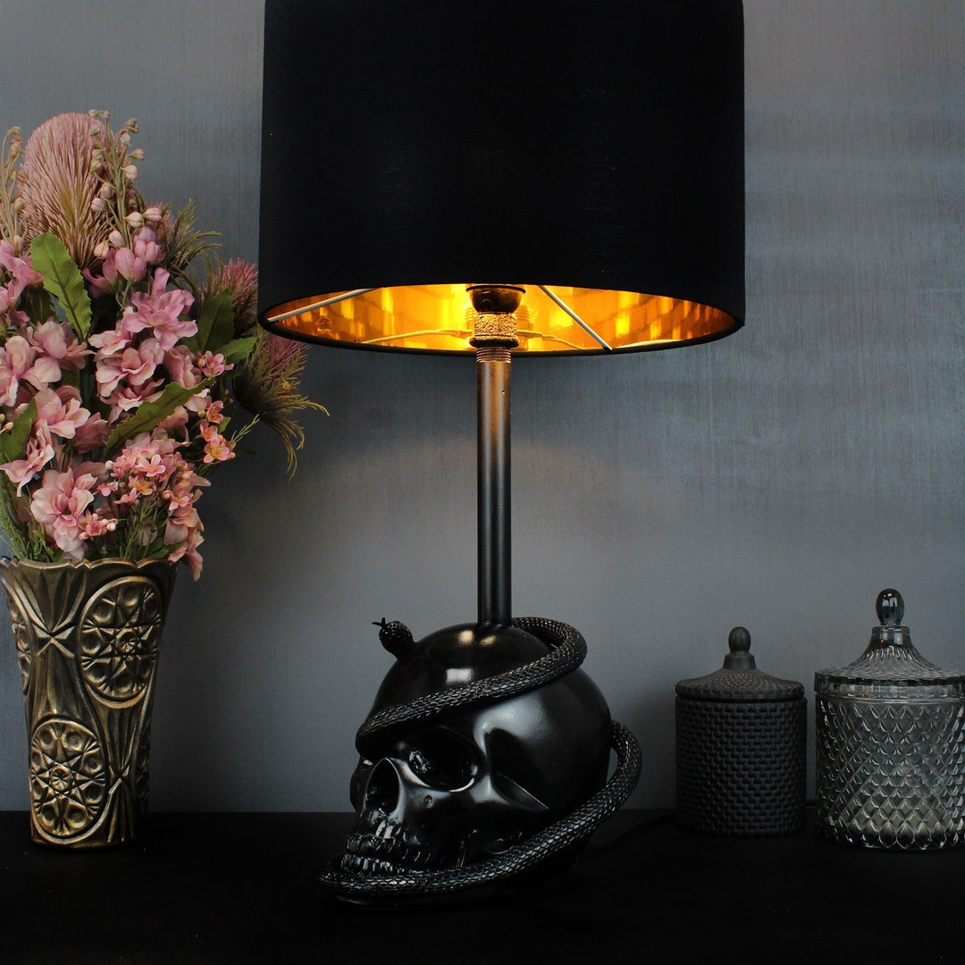 The Snake Edison Skull Lamp Gothic Homeware Handmade by pic