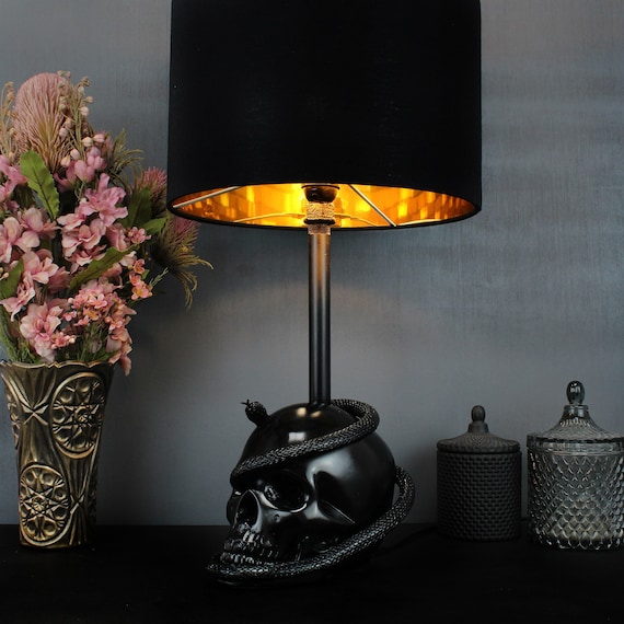 The Snake Edison Skull Lamp | Gothic Homeware handmade by The Blackened Teeth | Gothic Home Decor Lamp