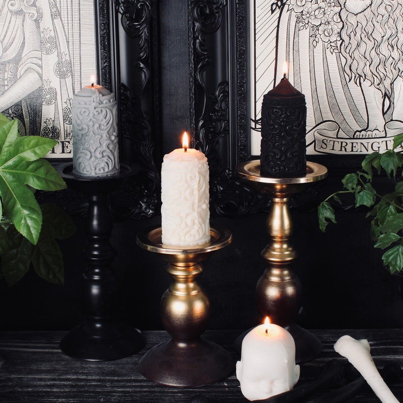 Mildred Gothic Pillar Candle Gothic Home Decor by The Blackened Teeth Vegan Unique Candle image 7