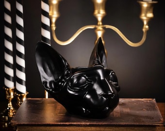 Sphynx Cat Head Pot | Makeup Brush Holder | Gothic Resin Decor