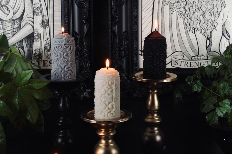 Mildred Gothic Pillar Candle Gothic Home Decor by The Blackened Teeth Vegan Unique Candle image 4