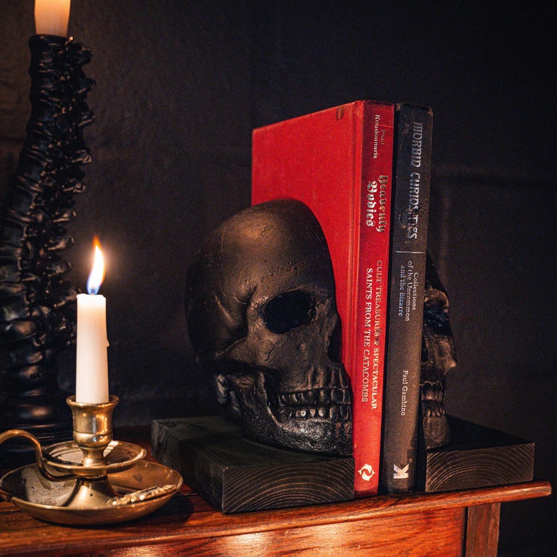 skull bookends gothic homeware gothic decor dark academia the blackened teeth