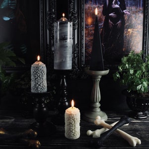 Mildred Gothic Pillar Candle Gothic Home Decor by The Blackened Teeth Vegan Unique Candle image 6