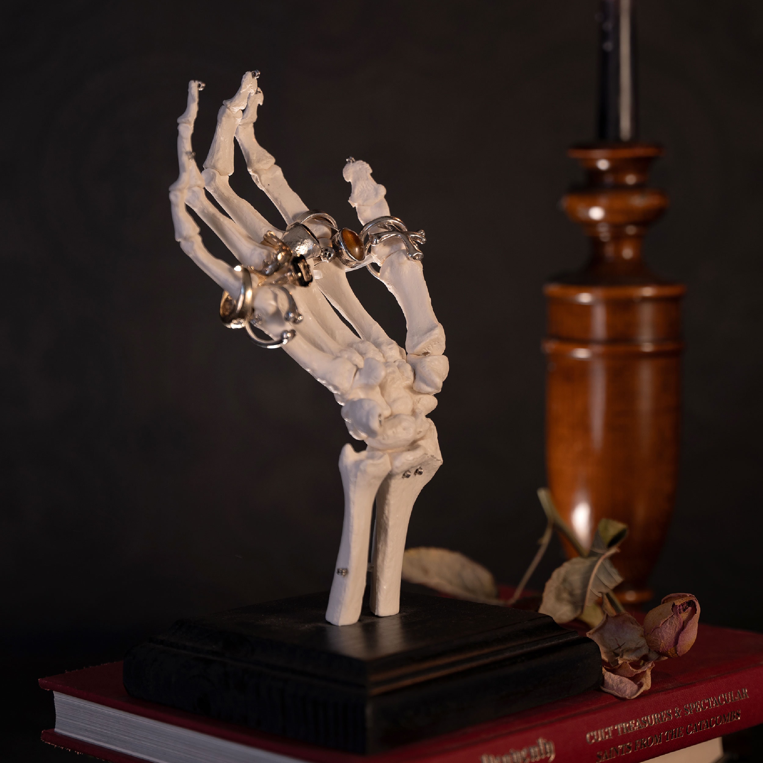 Personalized Skeleton Ring Holder, Gothic Jewellery Stand, Ring Tree, By The Blackened Teeth