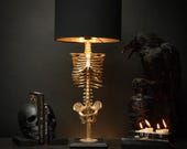 The Skeleton Table Lamp - Gold Edition by The Blackened Teeth | Ribcage Lamp | Gothic Home Decor | Gothic Lamp | Gothic Lighting