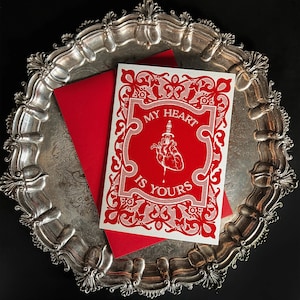 Mi corazón es tuyo - Edición roja - Tarjeta de felicitación de The Blackened Teeth / Decoración gótica para el hogar / Hecha a mano por artesanos