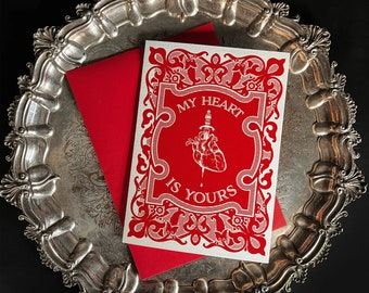 My Heart Is Yours -  Red Edition - Greetings Card by The Blackened Teeth | Gothic Home Decor | Handmade by Artisans