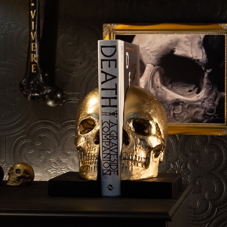 skull bookends gothic homeware gothic decor dark academia the blackened teeth