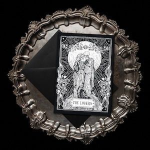 The Lovers Tarot - Biglietto di auguri illustrato di The Blackened Teeth / Decorazione gotica per la casa / Fatto a mano da artigiani