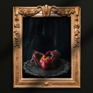 Stampa artistica fotografica "Il cuore che ha offerto" / Illustrazione macabra Stampa artistica gotica / Home gotica / I denti anneriti