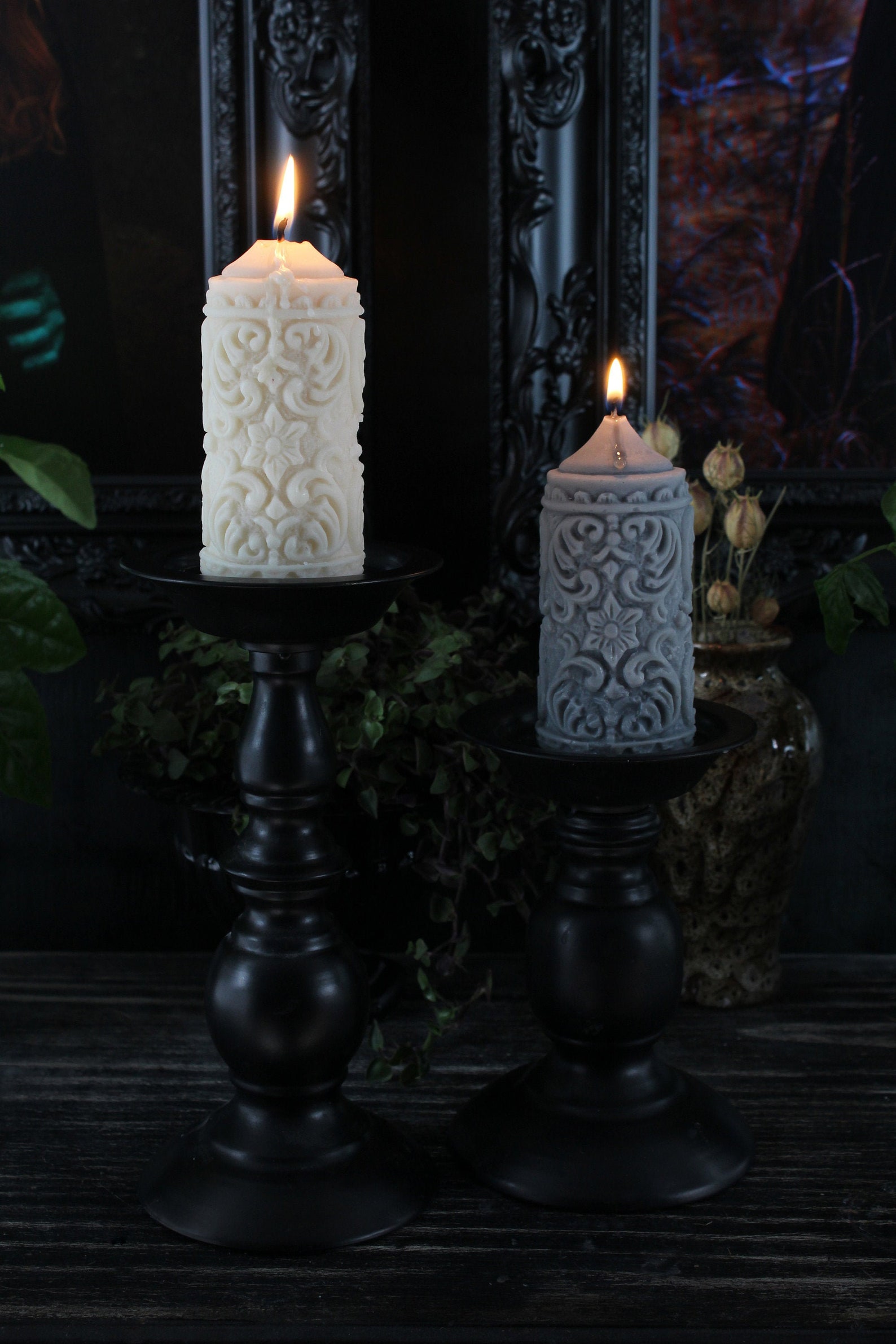 Mildred Gothic Pillar Candle Unique Candle Etsy