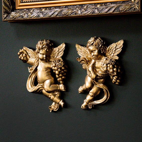 Twin Baroque Cherubs With Grapes | Gothic Home Decor | the Twin Baroque Cherubs With Grapes | Gothic Home Decor | the