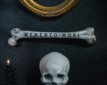 Memento Mori Natural Engraved Femur Bone - Gothic Gallery Wall - Gothic Home Decor | Handmade by The Blackened Teeth