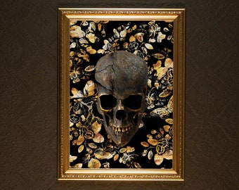 Gold Skull Black & Gold Print | Gothic Home | Macabre Art | Gallery Wall | By The Blackened Teeth