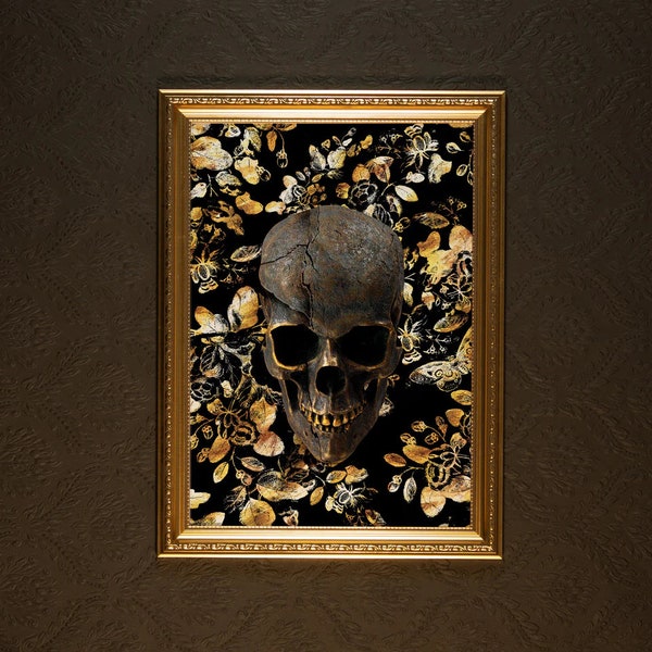 Gold Skull Black & Gold Print | Gothic Home | Macabre Art | Gallery Wall | By The Blackened Teeth
