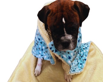 Paws Made Super Soft Dog Blanket Bed Mat - BLUE TRIANGLES - Crate Cage Cosy