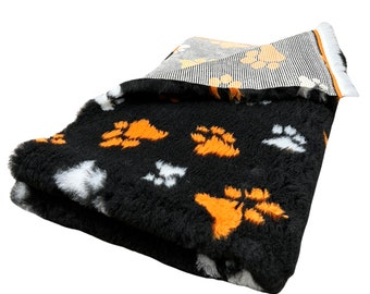 Pawstrading Dog Vet Mat Bed BLACK W ORANGE & WHITE Paw Bedding Cage Blanket Whicks Moisture
