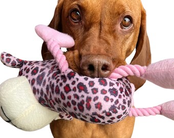 PAR rosa y azul suave tipo leopardo estampado perro juguete cuerda peluche peluche juego