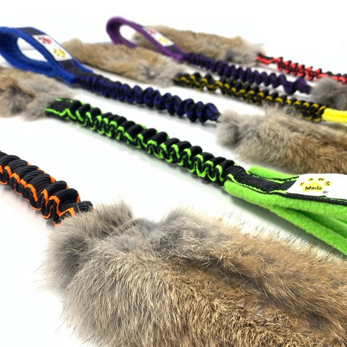 Paws Made Bunny Bungee Rabbit Fur Dog Tug High Reward Agility Flyball Toy