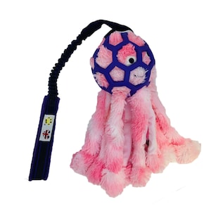 Paws Made™ Sebastian&#39;s Spawn Dog Toy Large Holee Ball Bungee and Octopus Honking Squeaker Agility Flyball Training Custom Dog Toy