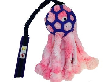 Paws Made™ Sebastian's Spawn Dog Toy Large Holee Ball Bungee and Octopus Honking Squeaker Agility Flyball Training Custom Dog Toy