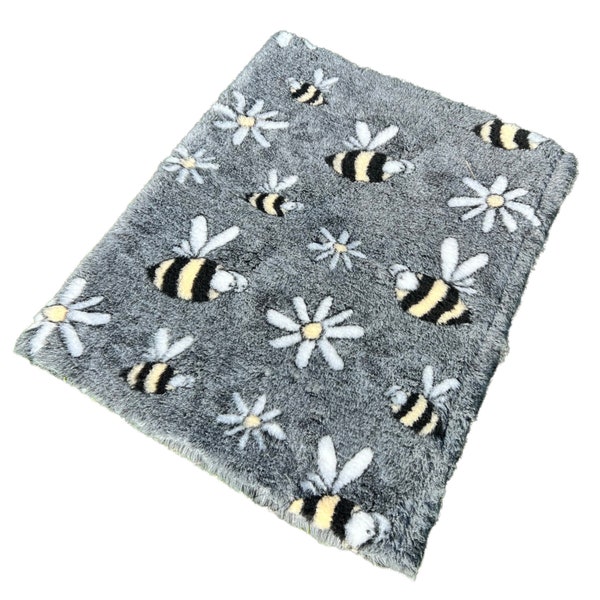 Tapis de lit vétérinaire pour chien Pawstrading, abeilles et marguerites, gris chiné, couverture pour cage de lit Whicks Moisture premium