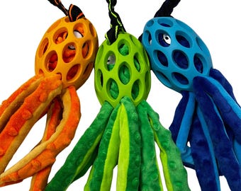Paws Made Tuggerpus Dog Toy Bungee Rugby Octopus Crinkle and Squeak