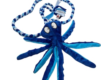 Fleece Octopus Dog Tug Toy – Crinkle Legs, Squeaky Head, Extra Long Handle Paws Made
