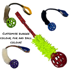 Paws Made Small Holee Rolee Bungee with Fur selection Rabbit, Snoodle and Sheep Tug Tugging Agility Flyball Toy