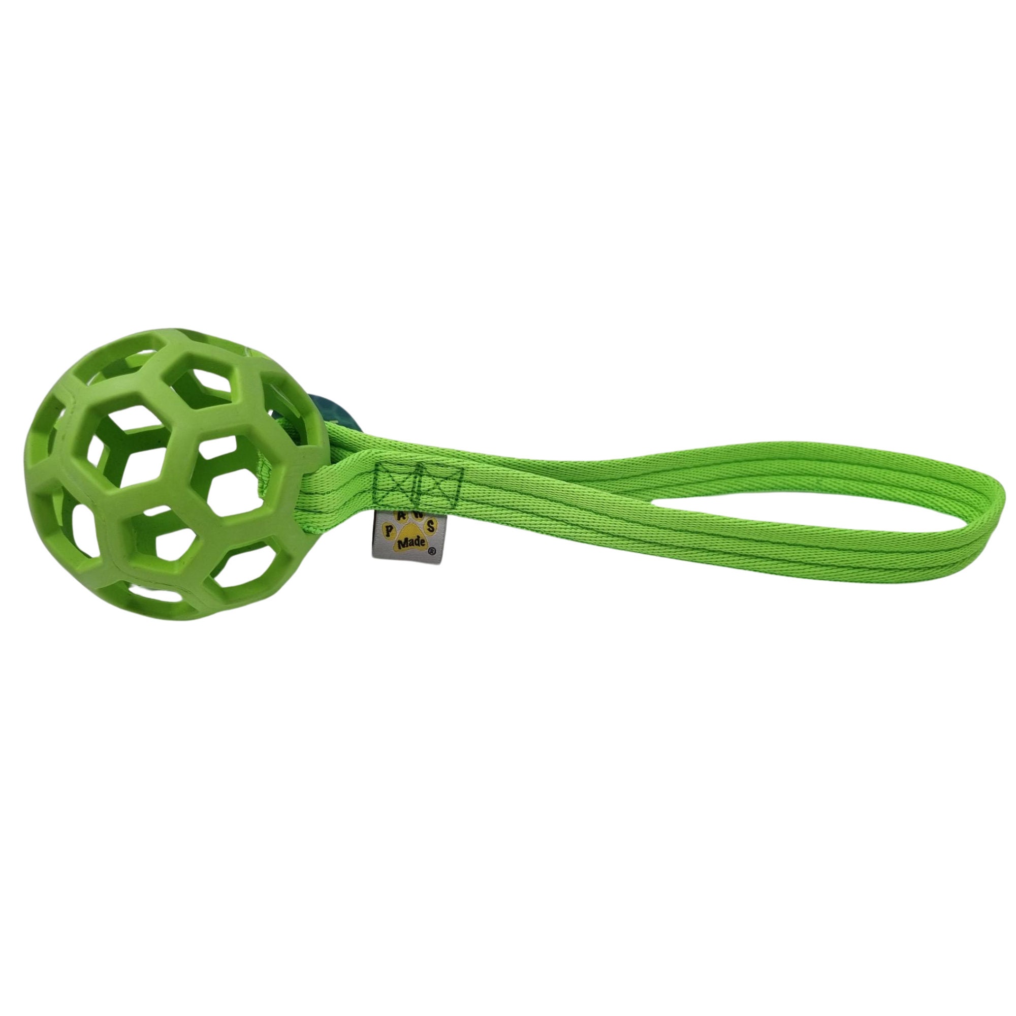 PawsMade™ Cage Holee Ball With Webbed Handle Agility Flyball Dog Training Tug Fetch Toy