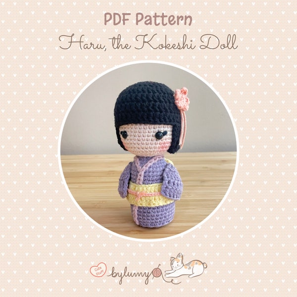 Haru, le modèle Amigurumi de poupée Kokeshi (fichier PDF numérique)