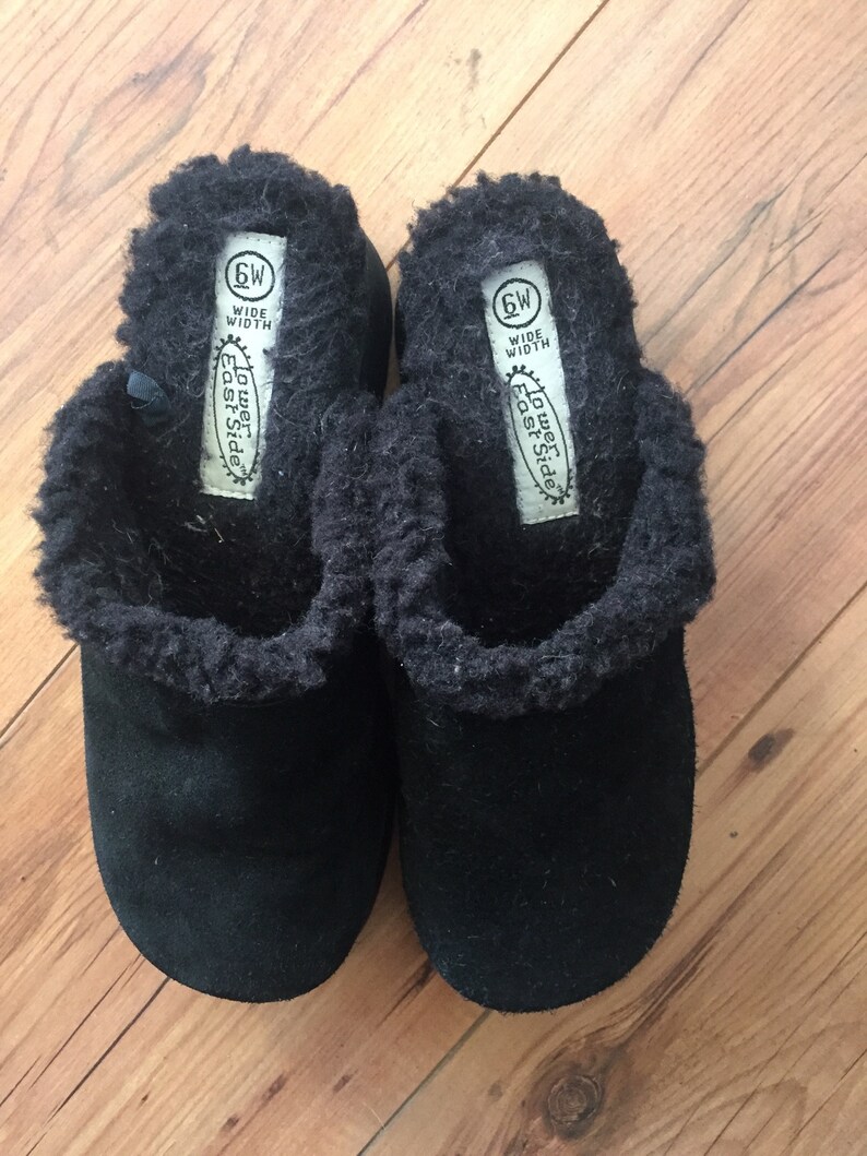 Wedge clog slide platform fit Sherpa lined leather suede slide | Etsy