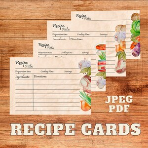 Rezeptkarte zum Ausdrucken Wasserfarben Blanko-Rezeptkarte Digitale Rezeptkarte 4 x 6 Kraftpapierkarten Gemüse für Fleischgerichte