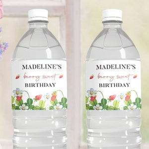 Étiquettes modèle de bouteille d'eau aux fraises, décoration d'anniversaire, petits fruits, décoration de fête, emballages -0005