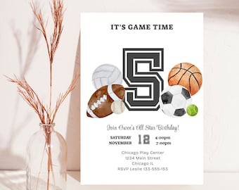 Editable Sports Party Invite Birthday Template Invitation All Sports Celebration - BP217