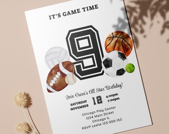 Editable Sports Party Invite Birthday Template Invitation All Sports Celebration - BP195