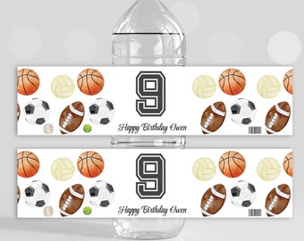 Sports Birthday Party Water Bottle Labels: Editable Template (Digital Download)