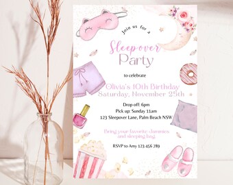 Slumber Party Invitation: Pajama Sleepover Birthday (Digital)