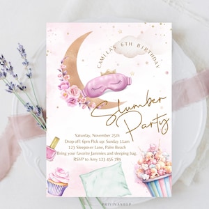 Slumber Party Invitation Birthday Pajama Party Tween Sleepover Party Editable Birthday Invitation - BP199