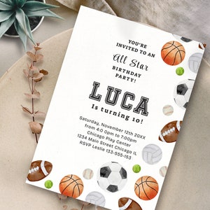 All Sports Birthday Einladung Gemeinsame Sport Bearbeitbare Vorlage Invite All Sports Party- BP193