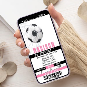 Fußball-Mädchen-Einladung Textnachricht einladen Fußball-Party-Fußball Evite Telefon-Einladung Geburtstags-elektronische Karte -EP146