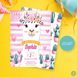Llama Girl Birthday Invitation: Alpaca Party Invite (PDF & JPG)